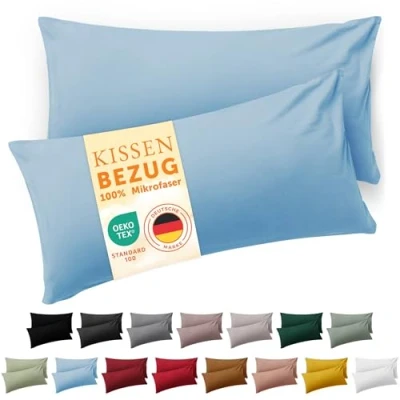Immagine di Blumtal Federe Cuscini Divano 40x60 cm Set di Copricuscini per Divani in Microfibra a 2 Pezzi con Chiusura Zip, certificati Oeko Tex, extra morbidi e lavabili Azzuro Chiaro