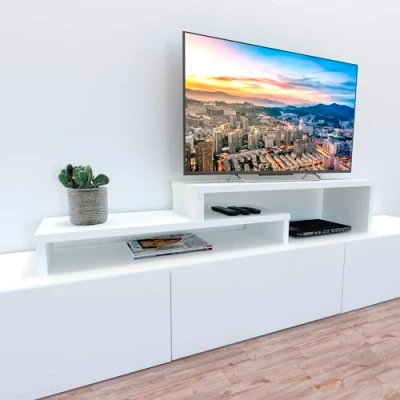 Immagine di Henor Mobile TV Scala in Legno FSC® Regolabile 110+110 x 35 30/15 cm Bianco