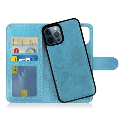 Immagine di MyGadget Cover per iPhone 12 Pro Max Custodia Libretto Magnetica Portafoglio Flip Wallet Case Porta Carte Similpelle PU Removibile Blu Chiaro