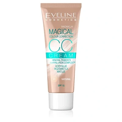 Immagine di Eveline Cosmetics CC Cream Correttore di Colore Magico Fondotinta Multitasking #51 Naturale, 30ml Formula Idratante e Levigante a Lunga Durata per un Effetto Radioso