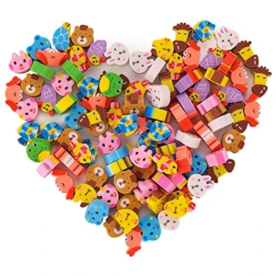 Immagine di Molain Mini gomme da cancellare, simpatiche cancellare a forma di animale, per bomboniere, premi i compiti, regalo, 100 pezzi (classiche)