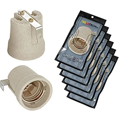 Immagine di ISOLATECH 6pcs E27 grigio ceramica presa con staffa di montaggio/staffa interna (max.250V/4A) lampadina per la casa bagno cucina frigorifero titolare installare resistente al calore