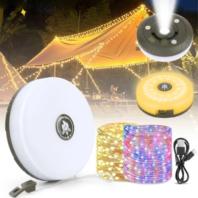 Immagine di ghirlanda luminosa da campeggio, lampada campeggio con 10 m di a led, portatile impermeabile, luce all&#039;aperto USB ricaricabile, per camera