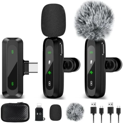 Immagine di LIUWID Microfono Lavalier Wireless,Mini per Phone/Type C,Plug Play Wireless Lavalier, Display Digitale,con Riduzione del Rumore TikTok, Youtube, Vlog Video