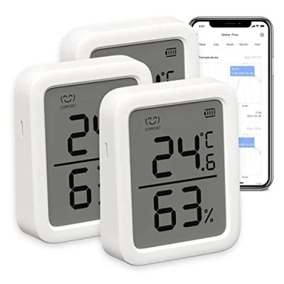 Immagine di SwitchBot │ termometro e igrometro per interni, confezione da 3, sensore di temperatura interna umidità con avviso intelligente archiviazione dati 68 giorni, Bluetooth 3