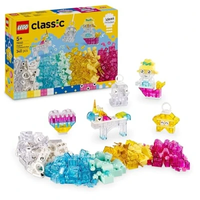 Immagine di LEGO Classic Scatola Magica Trasparente Mattoncini Colorati e Clip Portachiavi Crea Unicorni Giocattolo, Draghi, Uccelli altre Figure, Kit Arti Mestieri per Bambine Bambini da 5 Anni 11040