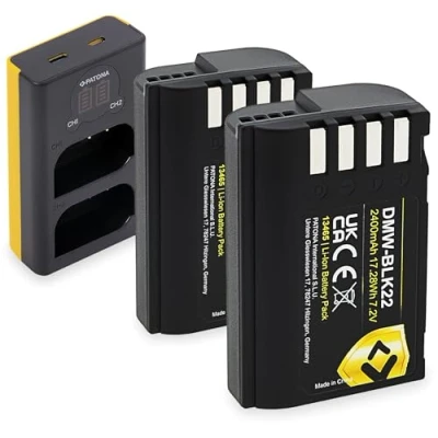 Immagine di PATONA LCD Caricabatterie USC C con 2x DMW BLK22 PROTECT Batterie 2400mAh compatibile Panasonic Lumix DC S5 S5II X IIX S5K G9 GH5 II GH5S GH6 GH7