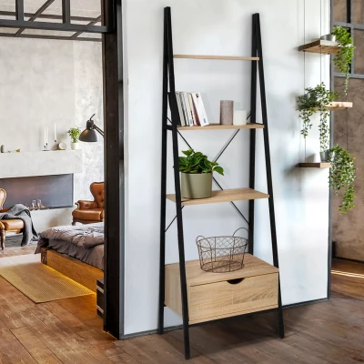Immagine di IDMarket Scaffale scala a 4 livelli con cassetto DETROIT design industriale