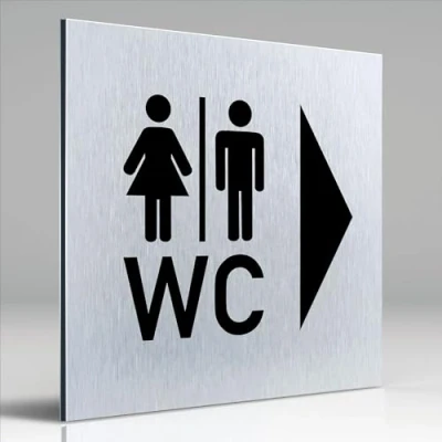 Immagine di Türschilder24 Targa in alluminio Dibond per porta 120 x 3 mm Sedia a rotelle WC sinistra/destra 100% Made Germany (WC + pitto/freccia destra)