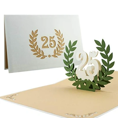 Immagine di Diese Klappkarten Biglietto Anniversario Matrimonio Pop Up 3D Auguri 25 Anni Nozze d&#039;Argento Busta Inclusa Design con Numero