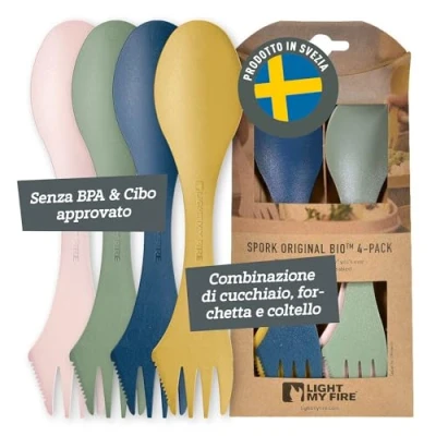 Immagine di Light My Fire Spork Original Posate Campeggio Combo Forchetta Coltello Cucchiaio Portatile 3 in 1 da Viaggio Riutilizzabili, Escursionismo e Picnic Senza BPA Set 4, Nature