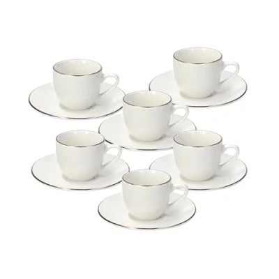 Immagine di Tognana Fascetta Oro, confezione 6 tazze caffè con piattino, porcellana, bianco