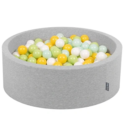 Immagine di KiddyMoon 90X30cm/200 Palline Piscina di Colorate per Bambini Tondo Fabbricato in EU, Grigio Ch:Bianco/Menta/Verde Chiaro/Giallo