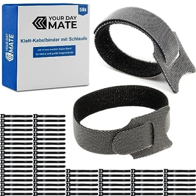 Immagine di fascette stringicavo in velcro con passante, 50 pezzi, lunghezza 15 cm, colore nero, per cavi nylon, fascetta di fissaggio richiudibile, velcro,