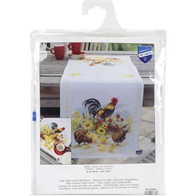 Immagine di Vervaco «polli di Fiori Runner Kit per Punto Croce, in Puro Cotone, Colore: Multicolore