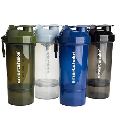 Immagine di Smartshake O2GO ONE 4 Pack Protein Shaker Bottle 600 ml 20 oz Storage Included Leakproof Screw on Lid BPA Free Unisex Mist Gray, Army Green, Black, Navy Blue