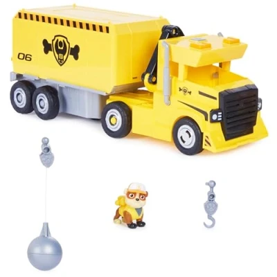 Immagine di Paw Patrol 2 in 1 X Treme Truck di Rubble Che Si trasforma con Escavatore, Gru, luci e Suoni, Action Figure Giocattoli per Bambini dai 3 Anni su, Colore Giallo, 6065529