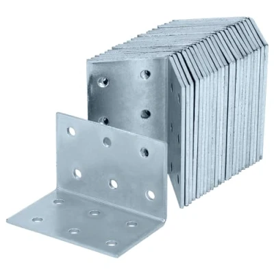 Immagine di HELPMATE 24 pezzi angolo piastra forata 40 x 60 mm Connettore angolare zincato galvanicamente &amp; blu passivato in legno con eccellente protezione contro la corrosione del