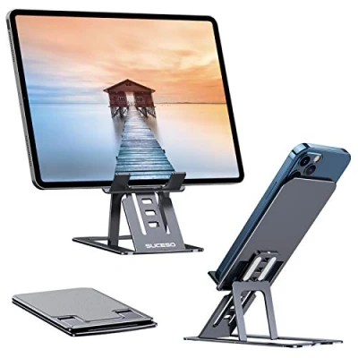 Immagine di SUCESO Supporto Telefono e Tablet per Pieghevole Regolabile Leggero Antiscivolo Porta Cellulare da Tavolo Dock iPhone 12 11 XR,iPad PRO Air Mini,Huawei,Samsung Tab S10,Kindle(4 13&quot;) Grigio
