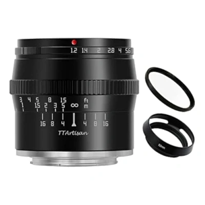 Immagine di TTArtisan Obiettivo 50 mm F1.2 APS C con messa a fuoco manuale grande apertura fissa per fotocamera Sony E Mount A6000 A6300 A6400 A7C A7RII A7RIII A7MIV A7S NEX 3N 5N nero