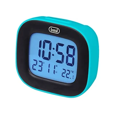 Immagine di Trevi SLD 3875, Orologio da Tavolo Turchese con Display LCD Retroilluminato, Visualizzazione Ora, Calendario e Temperatura, Sveglia Funzione Snooze,