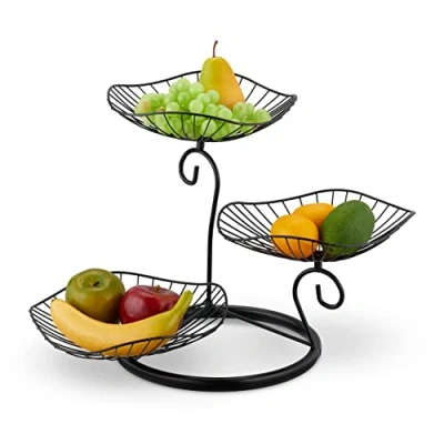 Immagine di Relaxdays Alzata per Frutta a 3 Piani, Design Aperto in Ferro, HLP: 34x49x31,5 cm, Etagere Dolci con Tre Cesti, Nero