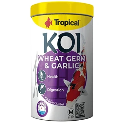 Immagine di KOI WHEAT GERM &amp; GARLIC PELLET SIZE M 1000ml / 320g mangime per piccoli pesci da laghetto, quotidiano koi, range di temperatura dell&#039;acqua 8 a 30C.