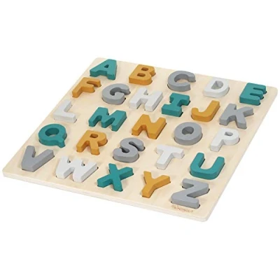 Immagine di Kindsgut puzzle alfabeto ABC in legno dai colori tenui, materiali ecologici, privi di sostanze nocive, Caspar, verde e arancione