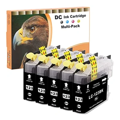 Immagine di D&amp;C Cartucce compatibili per Brother LC 123 LC123 XL DCP J132W J150 J152W J152WR J172W J4110DW J4110W J552DW J752DW MFC J10DW J285DW J870DW (5 Nero)