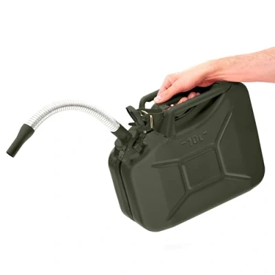 Immagine di BW© Tanica per carburante in metallo, 10 litri, con beccuccio, verde bronzo, RAL 6031 F9, certificata TÜV e approvazione ONU, Made Europe
