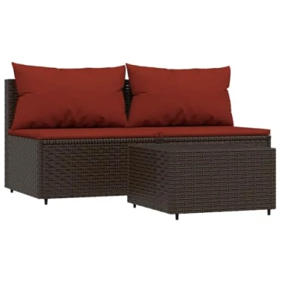 Immagine di vidaXL Set Mobili da Giardino 3 pz con Cuscini in Polyrattan Marrone