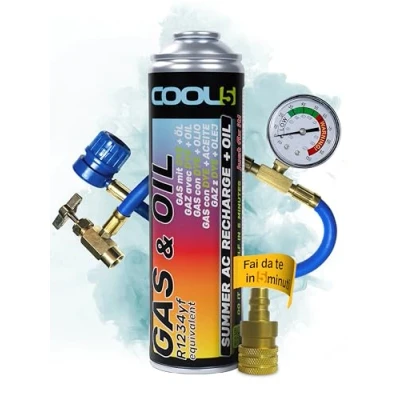 Immagine di COOL5 2in1 Sostituzione refrigerante R1234yf con olio, per la ricarica dell&#039;aria condizionata auto dopo il 2016 + linea di pressione manometro adattatore APC 500ml