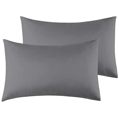 Immagine di Federe Cuscini Letto Matrimoniale 40 x 80 cm,Coppia in Microfibra Chiusura a Busta Grigio Scuro