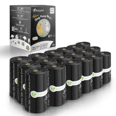 Immagine di Sacchetti Cane Cacca Compostabili al 100% 270 da 18 Rotoli, per Escrementi di Cani in Amido Mais Biodegradabili, Certificati ASTM D6400 &amp; EN13432, Inodore (colore nero)