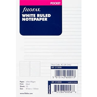 Immagine di FILOFAX POCKET RULED SHEETS WHITE 213008, bianco a righe per taccuino (213008)