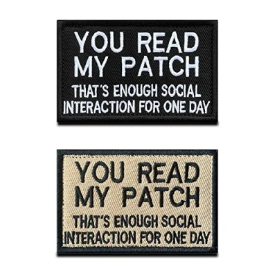 Immagine di 2 Pezzi &quot;You Read My Patch That&#039;s Enough Social Interaction For One Day&quot; Toppa Compatibile con Velcro per Cappotto Cappellini Zaino Viaggio Spalla Cyclist Sociale Tattico Militare