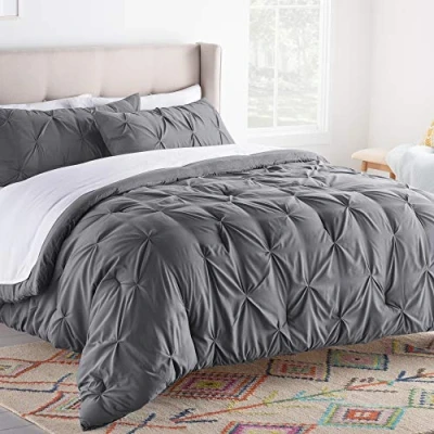 Immagine di Linenspa Pinch Pleat Down Alternative Comforter, microfibra, grigio, Twin