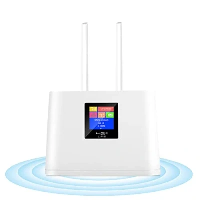 Immagine di router 4G CPE wireless,KuWFi LTE cat4 con slot per schede SIM e schermo LCD, doppie antenne ad alto guadagno, supporto B1/B3/B5/B7/B8/B20