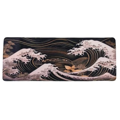 Immagine di lachineuse Tappetino per mouse XXL Speciale Giappone Ispirazione Onda di Kanagawa 800 x 300 3 mm Decorazione giapponese Antiscivolo e resistente all&#039;acqua ufficio