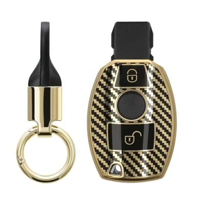 Immagine di kwmobile Cover Chiave Auto Compatibile con Mercedes Benz 2 tasti (solo Keyless Go) Custodia Chiavi Macchina Coprichiave Copri Telecomando in Silicone TPU oro/nero