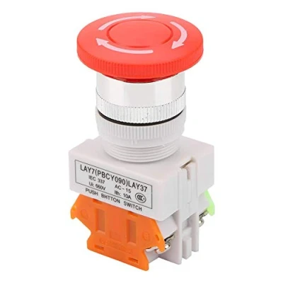 Immagine di Interruttore a Pulsante Autobloccante AC 220V 10A 22mm Rosso Fungo 1NO 1NC Ferma Emergenza DPST