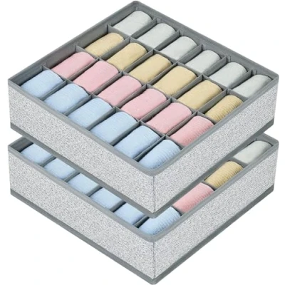 Immagine di Joyoldelf Organizer Cassetti, 2 pezzi Divisori per 24 Scompartimenti, Armadio Biancheria Intima Calze, Fazzoletti e Cravatte (Grigio chiaro)