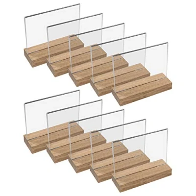 Immagine di HMF 46943 Espositore da Tavolo in Acrilico con Base Legno 10 Pezzi DIN A5 Orizzontale Trasparente