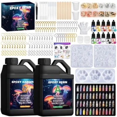 Immagine di UCAMP Resina Epossidica, 1020 ml Epossidica Trasparente, 1:1 Kit Completo con Glitter, per Principianti la Creazione di Gioielli, Pendenti Collane, Fai da Te
