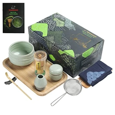 Immagine di TEANAGOO Servizio da tè giapponese, O6, set di fruste per matcha, ciotola frusta matcha in bambù (chasen), paletta (chashaku), porta frusta, kit preparare il tè.