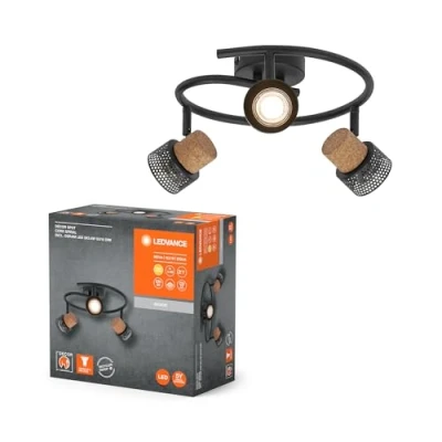 Immagine di LEDVANCE DECOR SPOT CORK Spiral, 3 x 3,4 W, 690 lm, nero, faretto, teste orientabili, versatile, faretto per interni, lampade LED sostituibili, dimmerabile, colore della luce bianco caldo, GU10