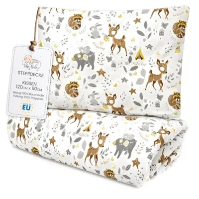 Immagine di Totsy Baby Piumini per bambini fatti a mano 120 x 90 cm set copripiumino con cuscini coperta piumino in cotone Cervo