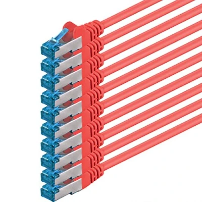 Immagine di 1aTTack.de, cavo di rete CAT6a da 1,5 m, rosso, patch 10000 Mbit/s, SFTP PIMF, 500 MHz, compatibile con CAT5, CAT6, CAT7, CAT8, per DSL, Internet, switch, router, set 10 pezzi