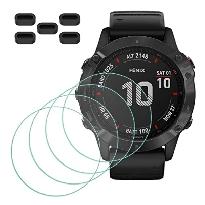 Immagine di MTHGH Protettiva Pellicola compatibile con Garmin fenix 6X/ 6X Pro/ Pro Solar protezione Schermo[4 pezzi] + tappi anti polvere 5 pezzi, durezza 9H antigraffio senza bolle di