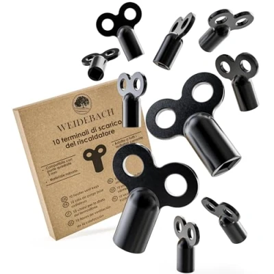 Immagine di 10x WEIDEBACH® chiave del radiatore nera, adatta a tutti i radiatori di spurgo radiatore, ROBUSTA &amp; STABILE, riduce il rumore, sfiato